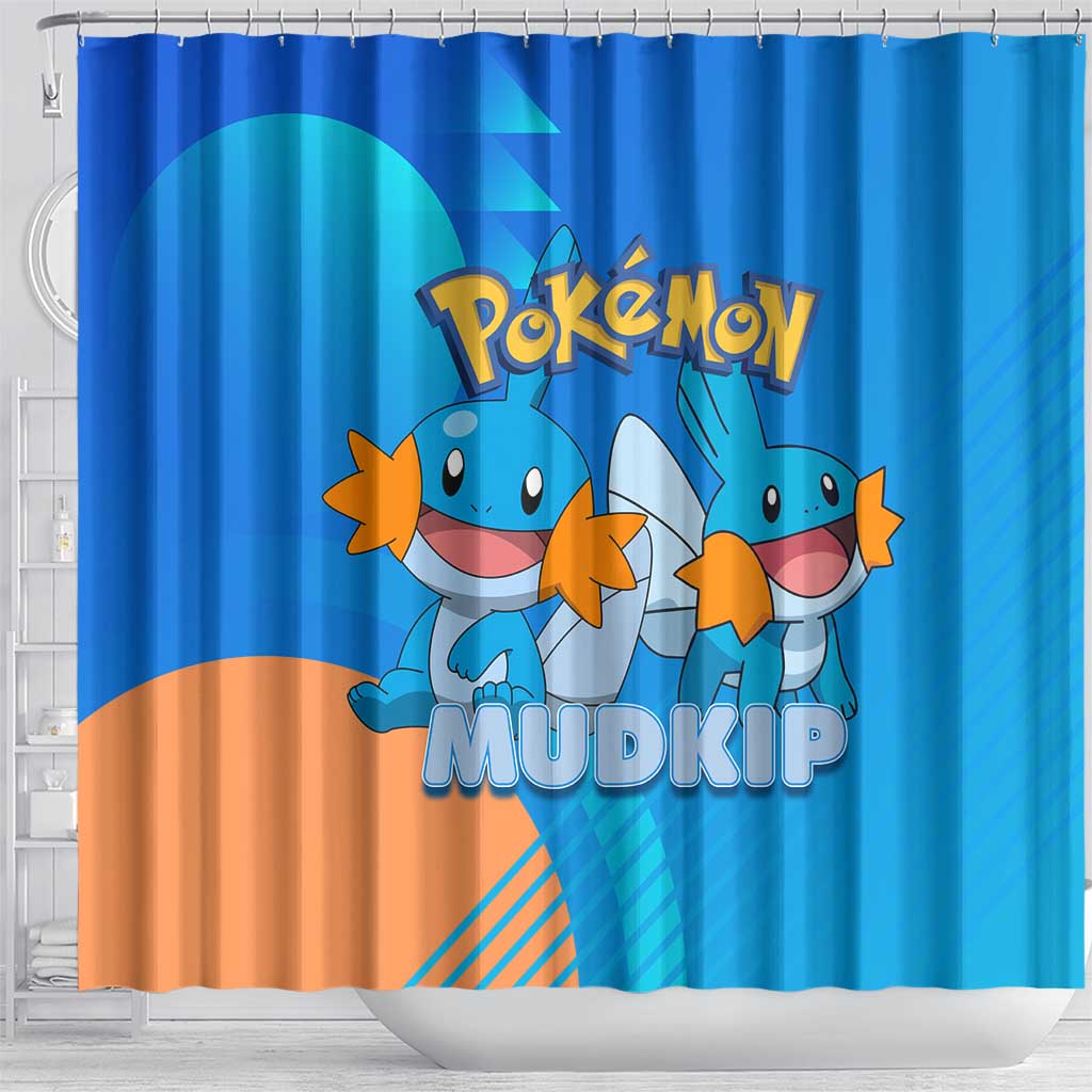 Mudkip Poké Shower Curtain Playful Blue Gradient Cartoon Style