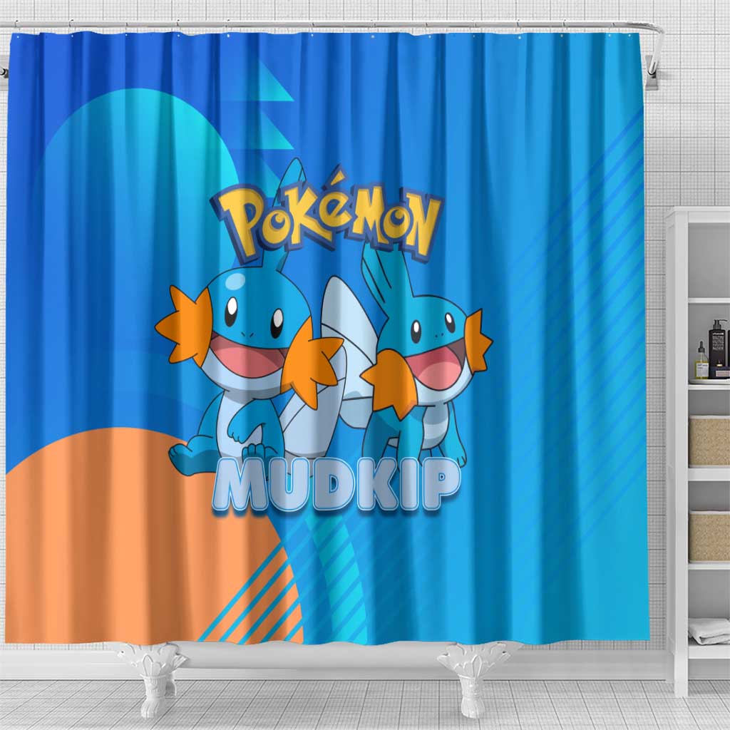 Mudkip Poké Shower Curtain Playful Blue Gradient Cartoon Style