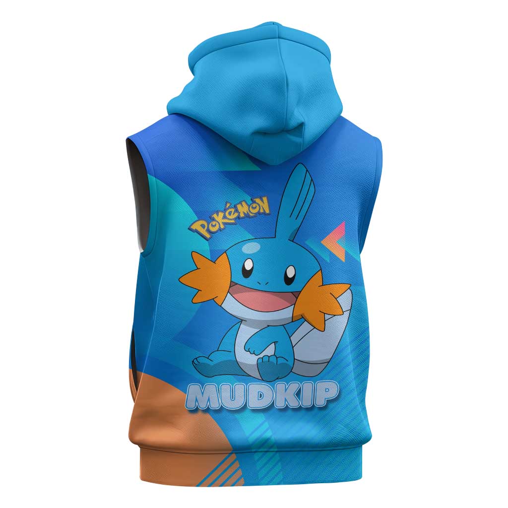 Mudkip Poké Sleeveless Hoodie Playful Blue Gradient Cartoon Style