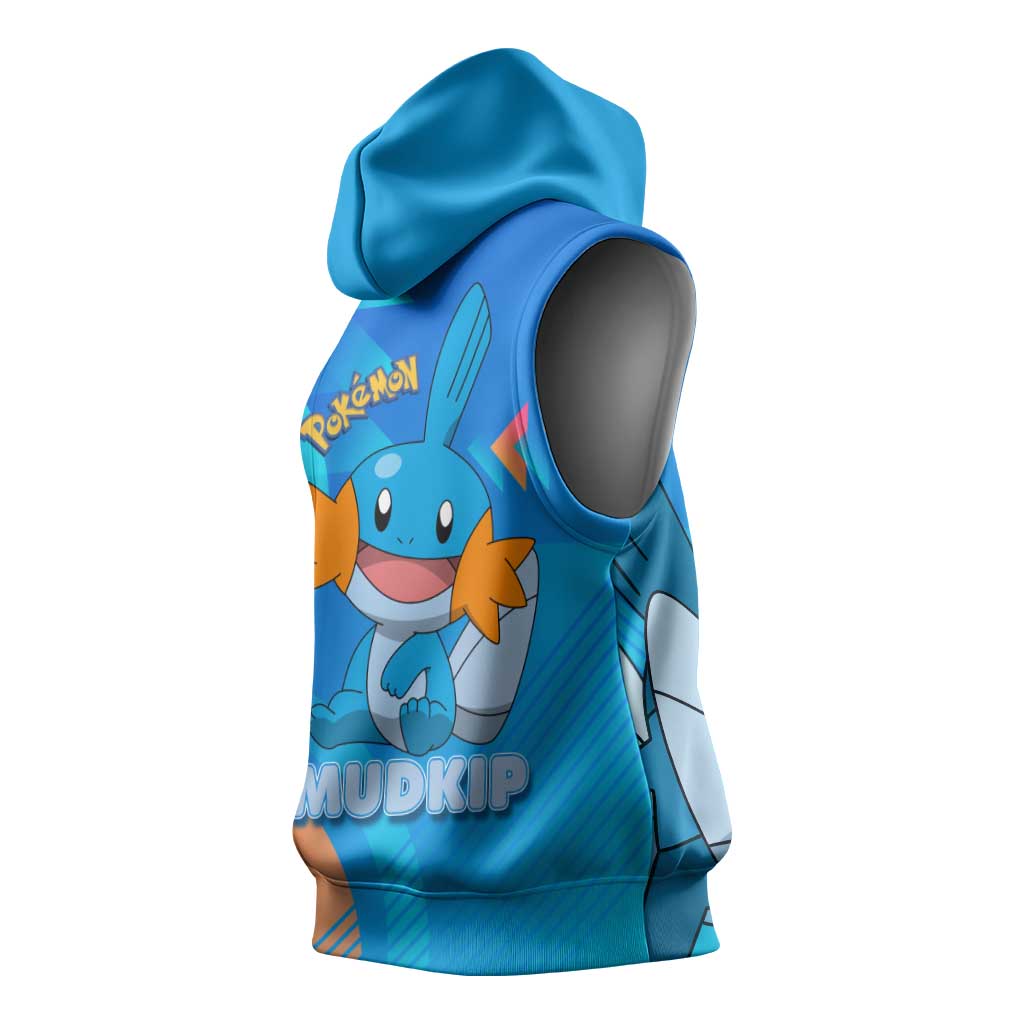 Mudkip Poké Sleeveless Hoodie Playful Blue Gradient Cartoon Style