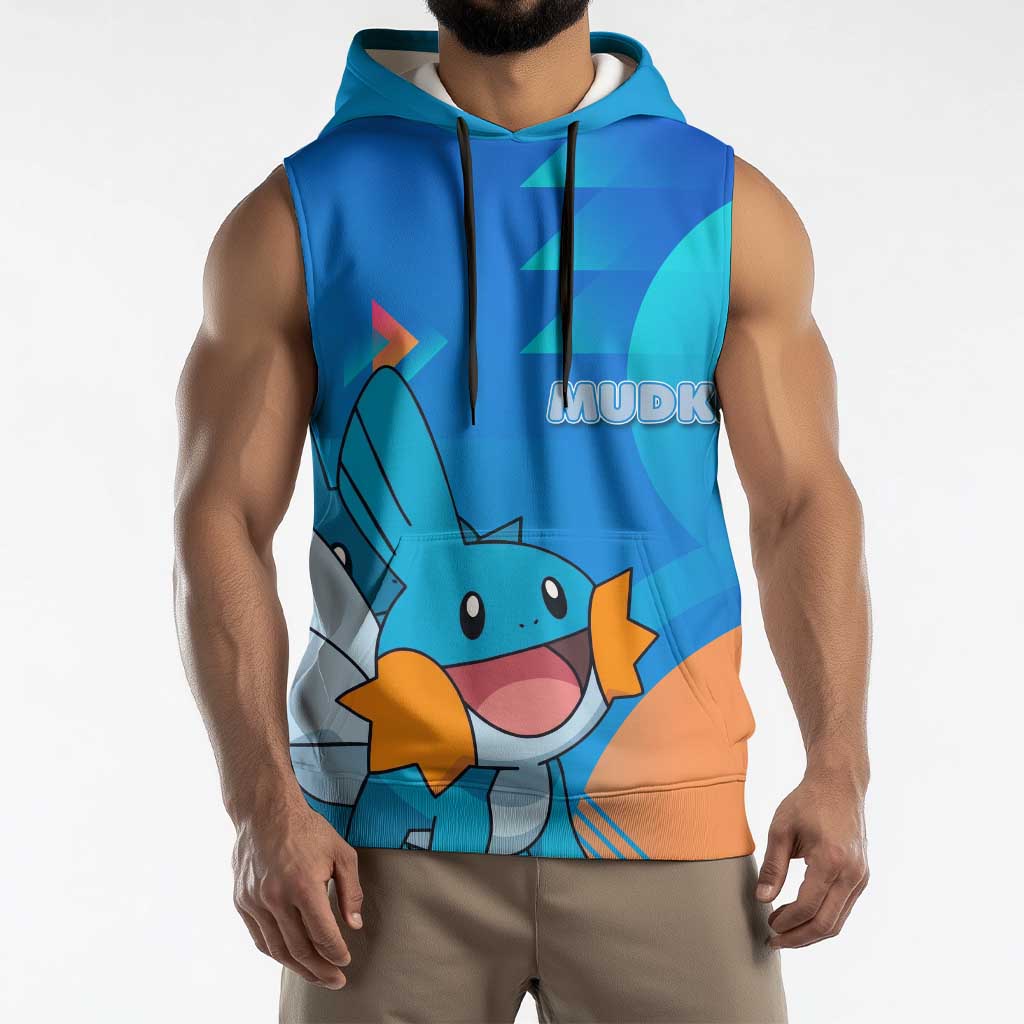 Mudkip Poké Sleeveless Hoodie Playful Blue Gradient Cartoon Style