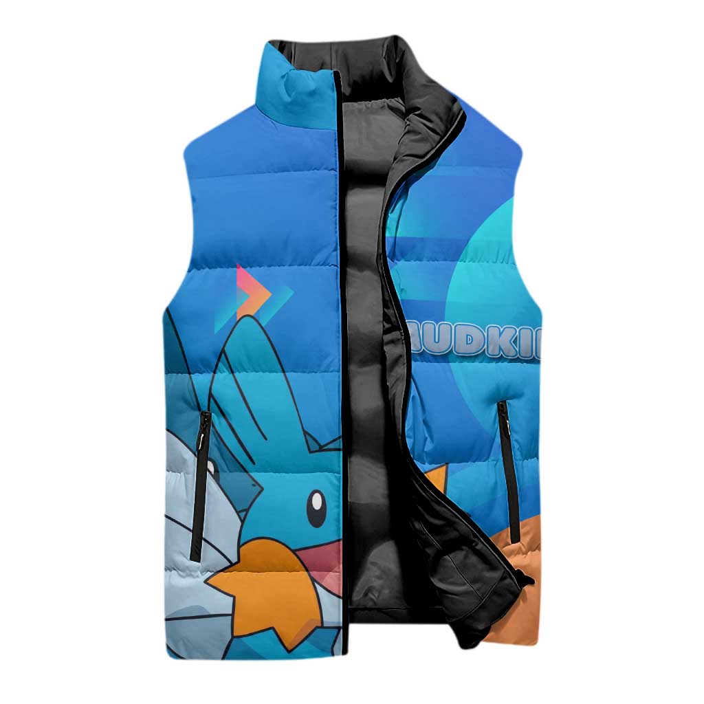 Mudkip Poké Sleeveless Puffer Jacket Playful Blue Gradient Cartoon Style
