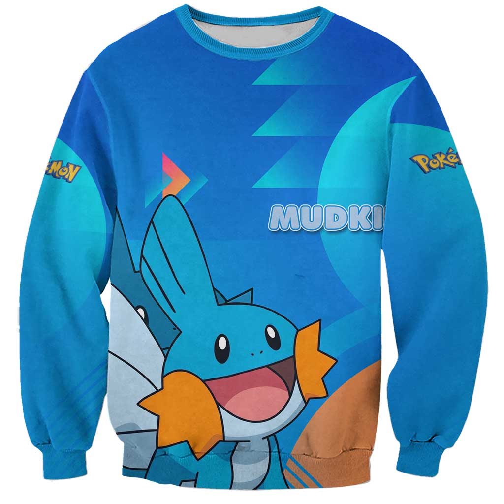 Mudkip Poké Sweatshirt Playful Blue Gradient Cartoon Style
