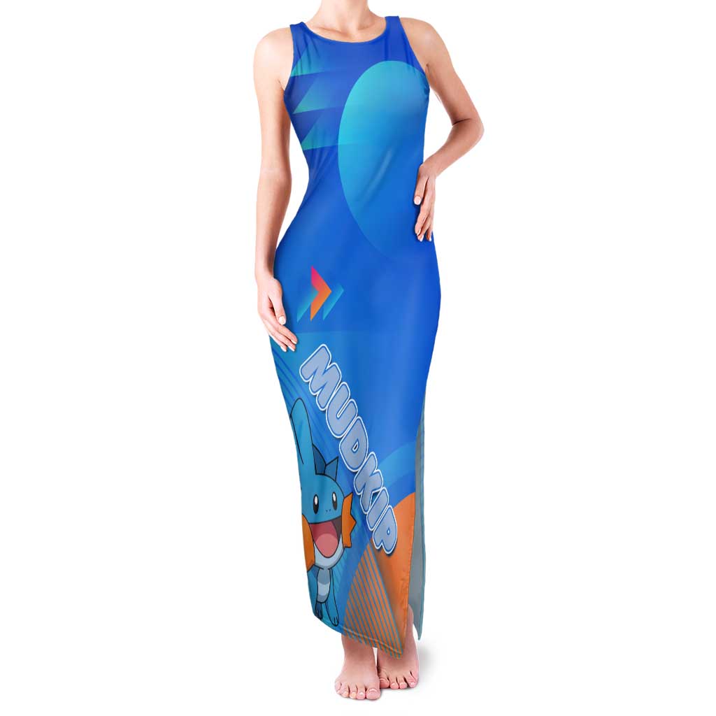 Mudkip Poké Tank Maxi Dress Playful Blue Gradient Cartoon Style