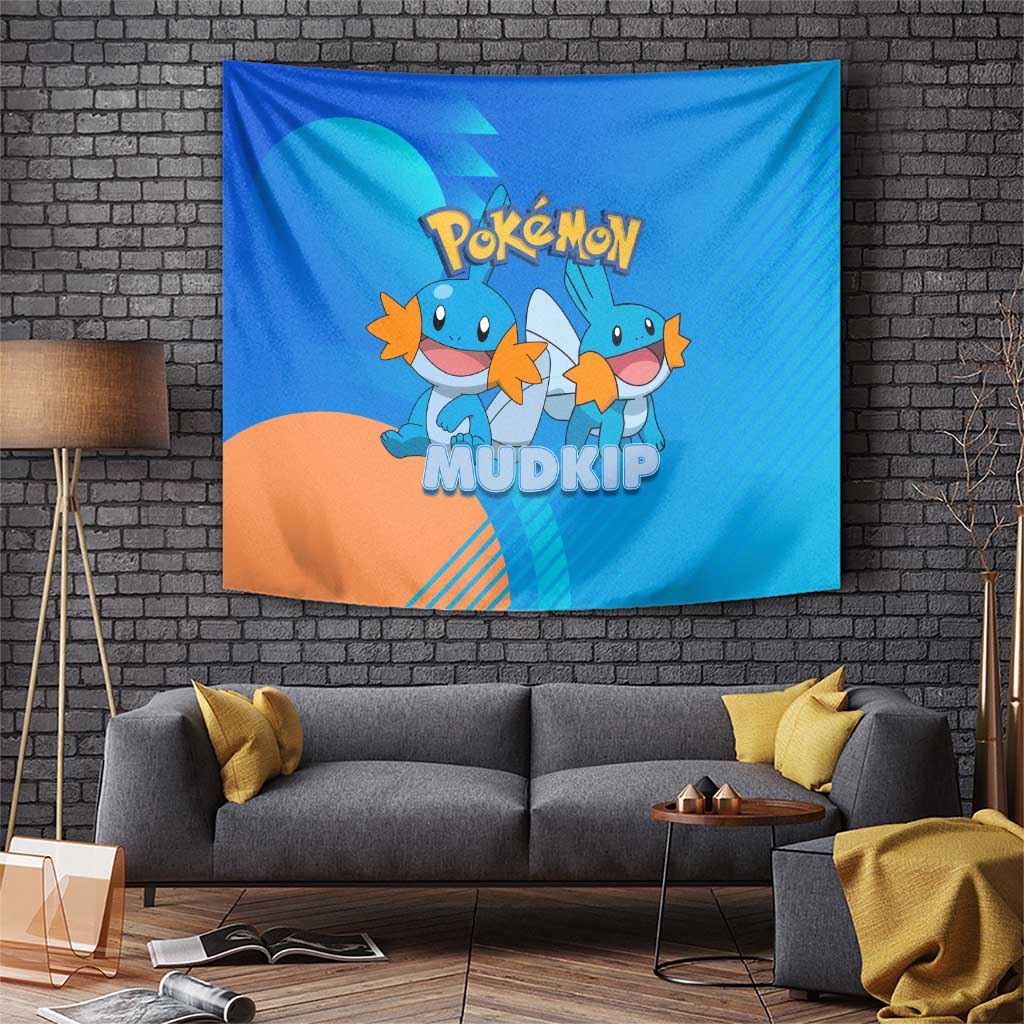 Mudkip Poké Tapestry Playful Blue Gradient Cartoon Style