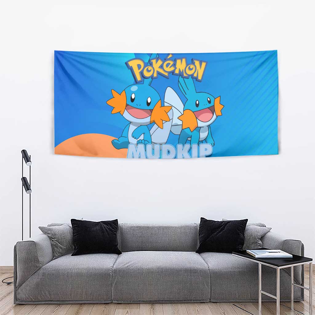Mudkip Poké Tapestry Playful Blue Gradient Cartoon Style
