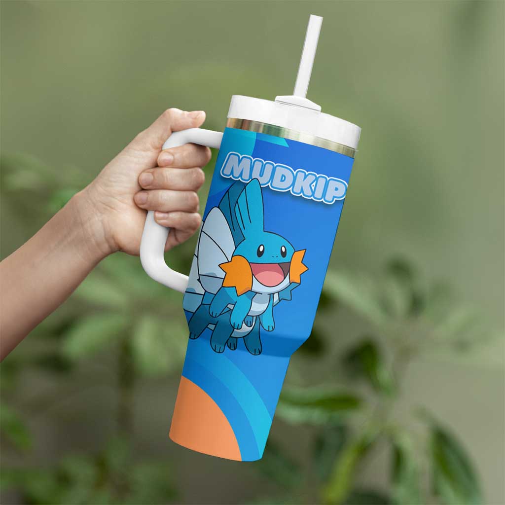 Mudkip Poké Tumbler With Handle Playful Blue Gradient Cartoon Style