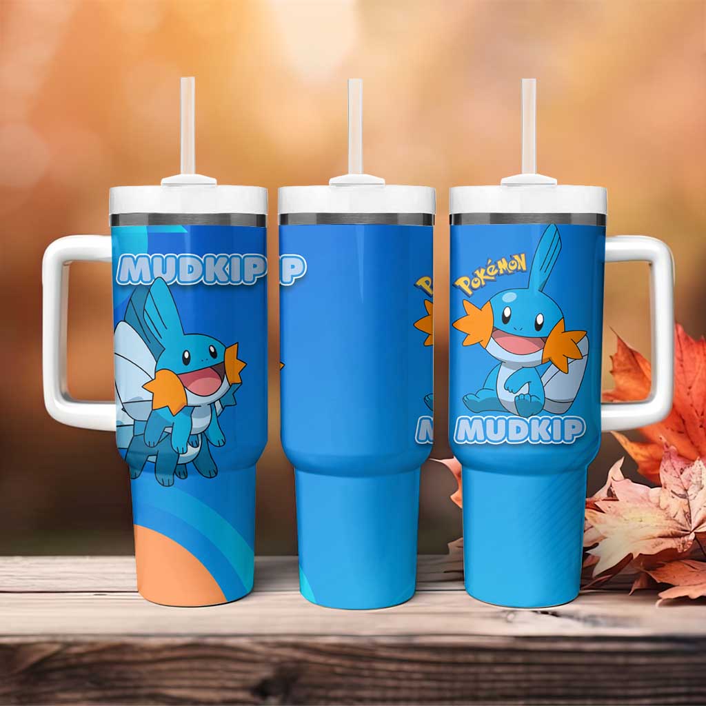 Mudkip Poké Tumbler With Handle Playful Blue Gradient Cartoon Style