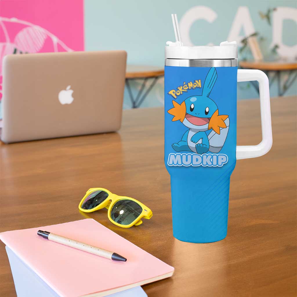 Mudkip Poké Tumbler With Handle Playful Blue Gradient Cartoon Style