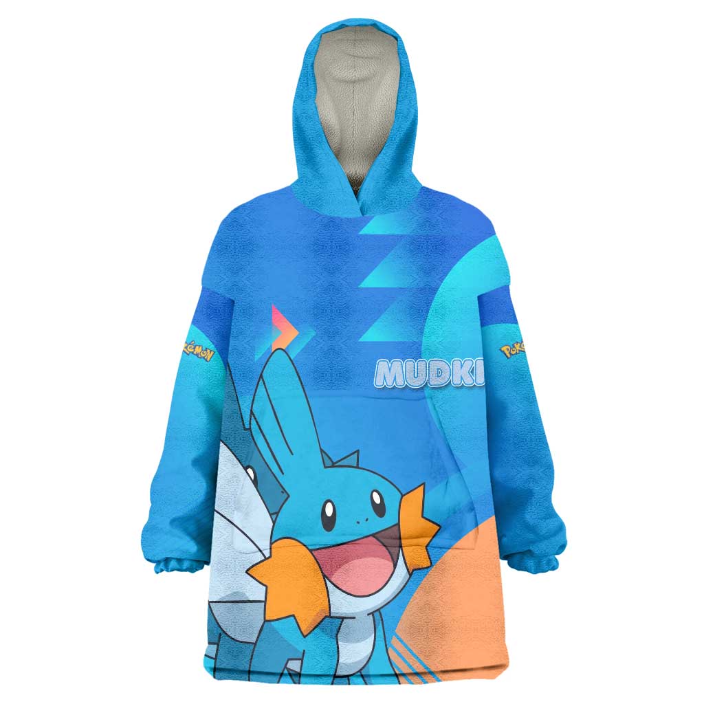 Mudkip Poké Wearable Blanket Hoodie Playful Blue Gradient Cartoon Style