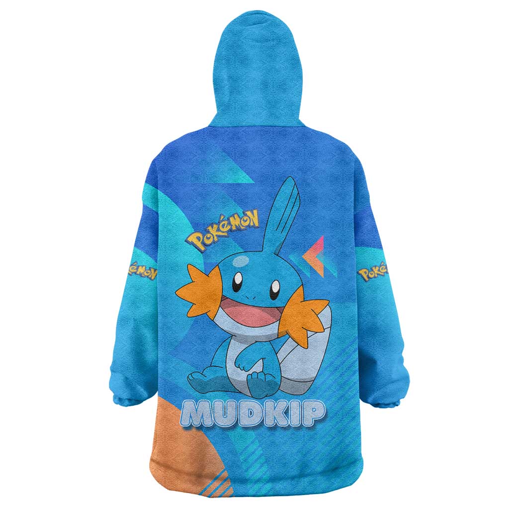 Mudkip Poké Wearable Blanket Hoodie Playful Blue Gradient Cartoon Style