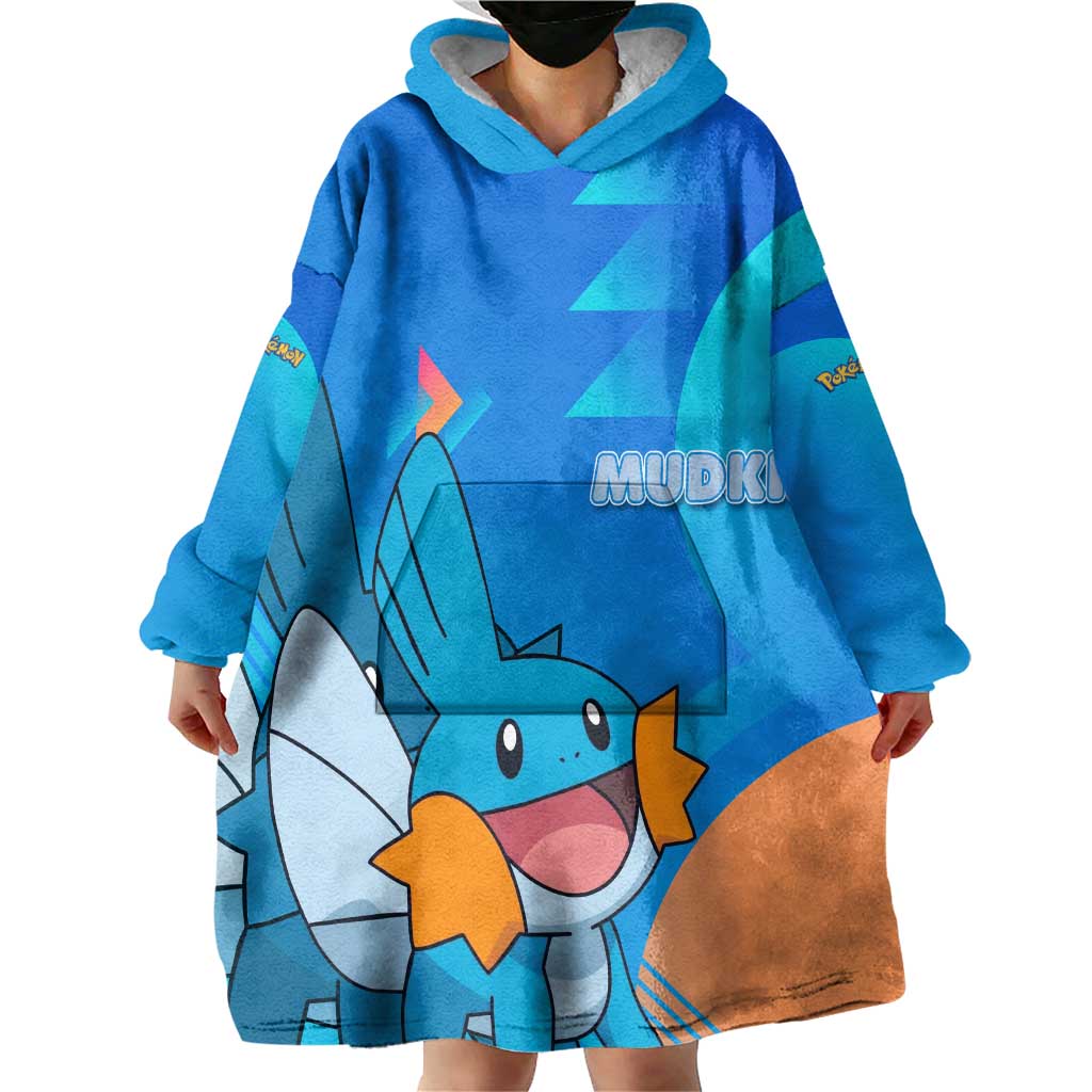Mudkip Poké Wearable Blanket Hoodie Playful Blue Gradient Cartoon Style