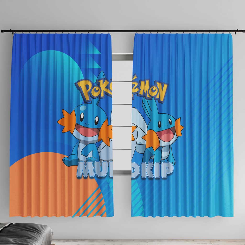Mudkip Poké Window Curtain Playful Blue Gradient Cartoon Style
