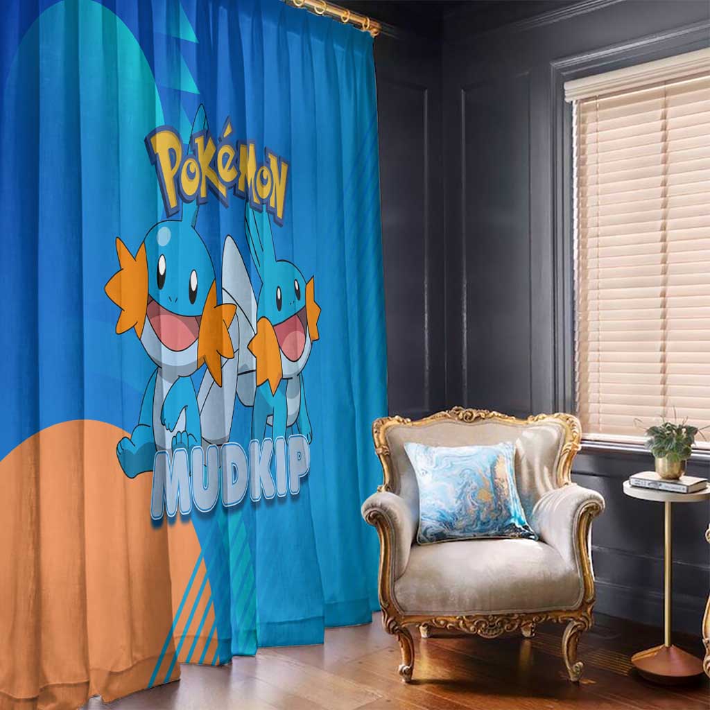 Mudkip Poké Window Curtain Playful Blue Gradient Cartoon Style