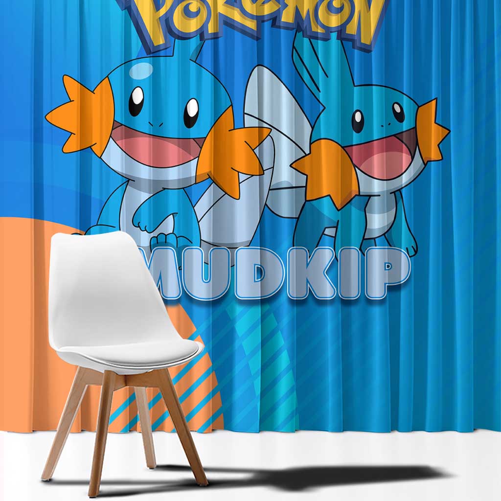 Mudkip Poké Window Curtain Playful Blue Gradient Cartoon Style
