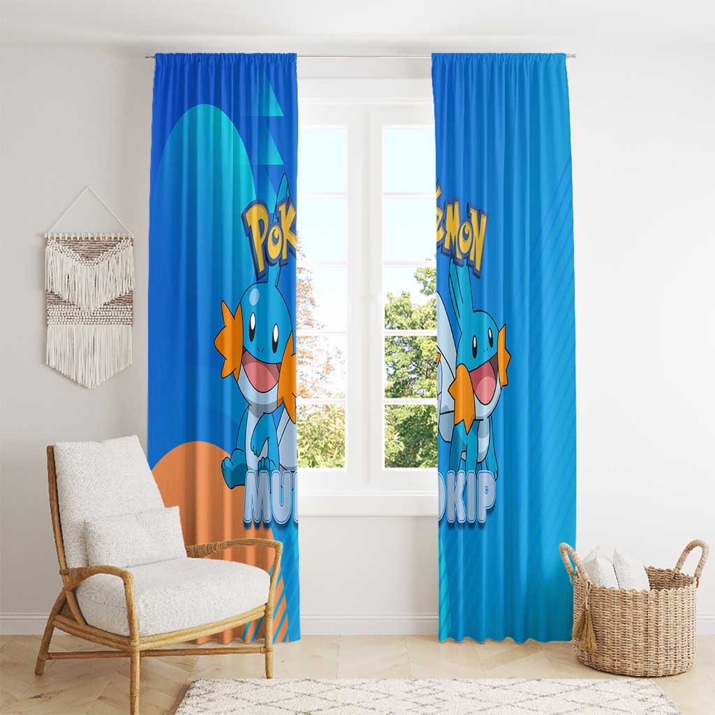 Mudkip Poké Window Curtain Playful Blue Gradient Cartoon Style
