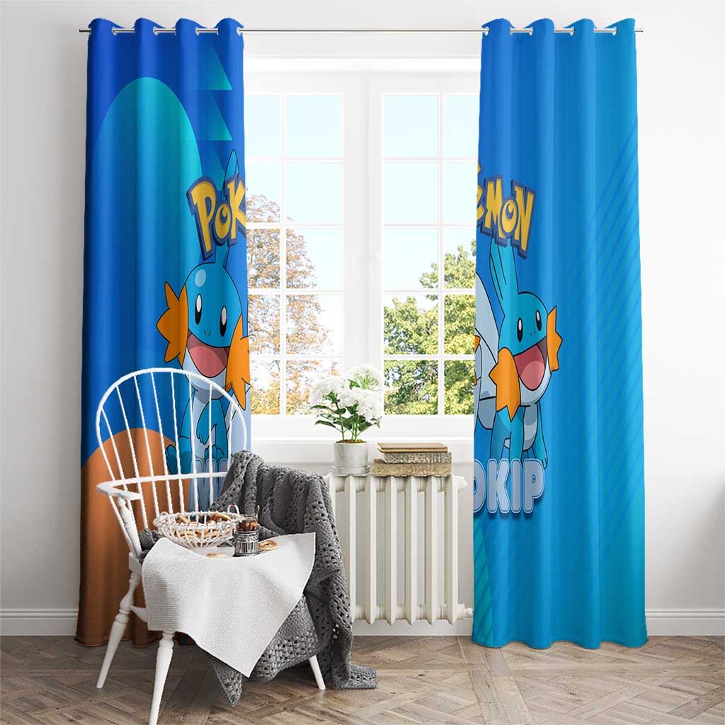 Mudkip Poké Window Curtain Playful Blue Gradient Cartoon Style