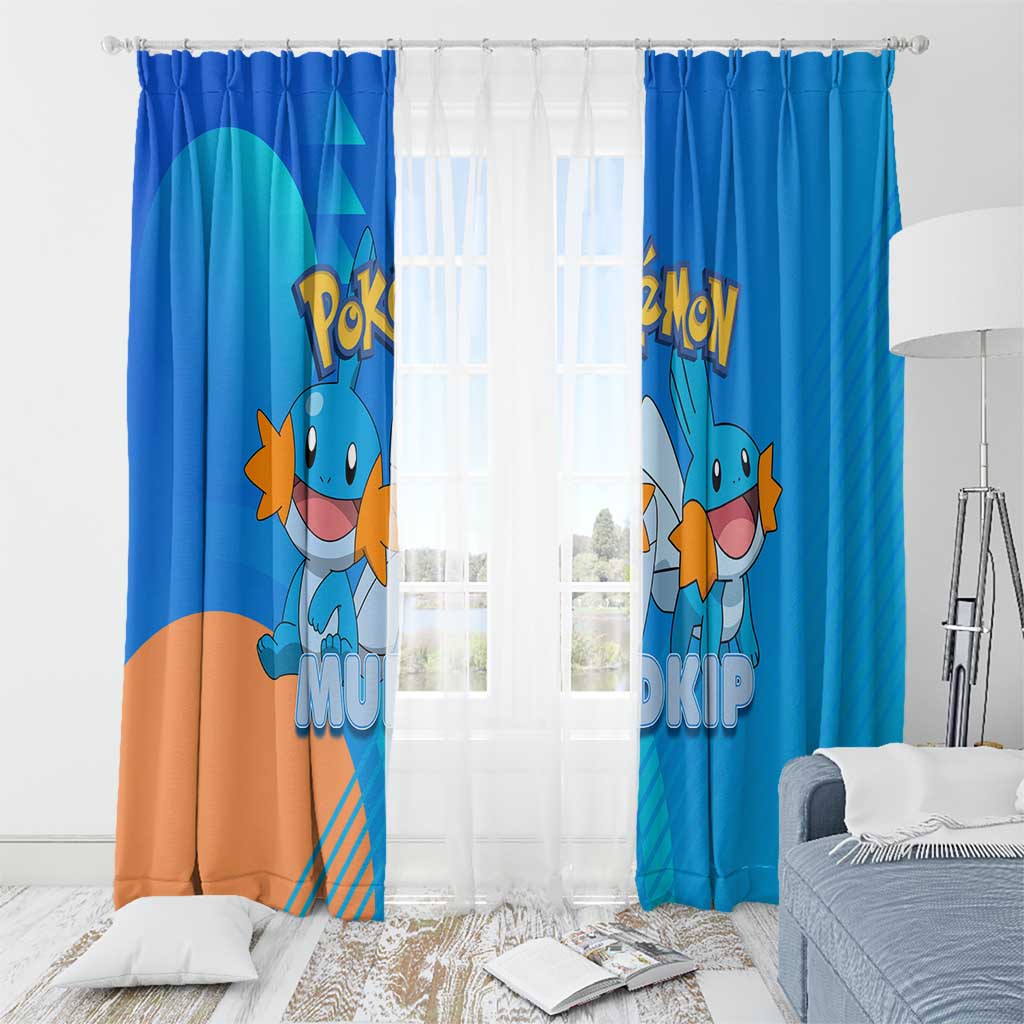 Mudkip Poké Window Curtain Playful Blue Gradient Cartoon Style