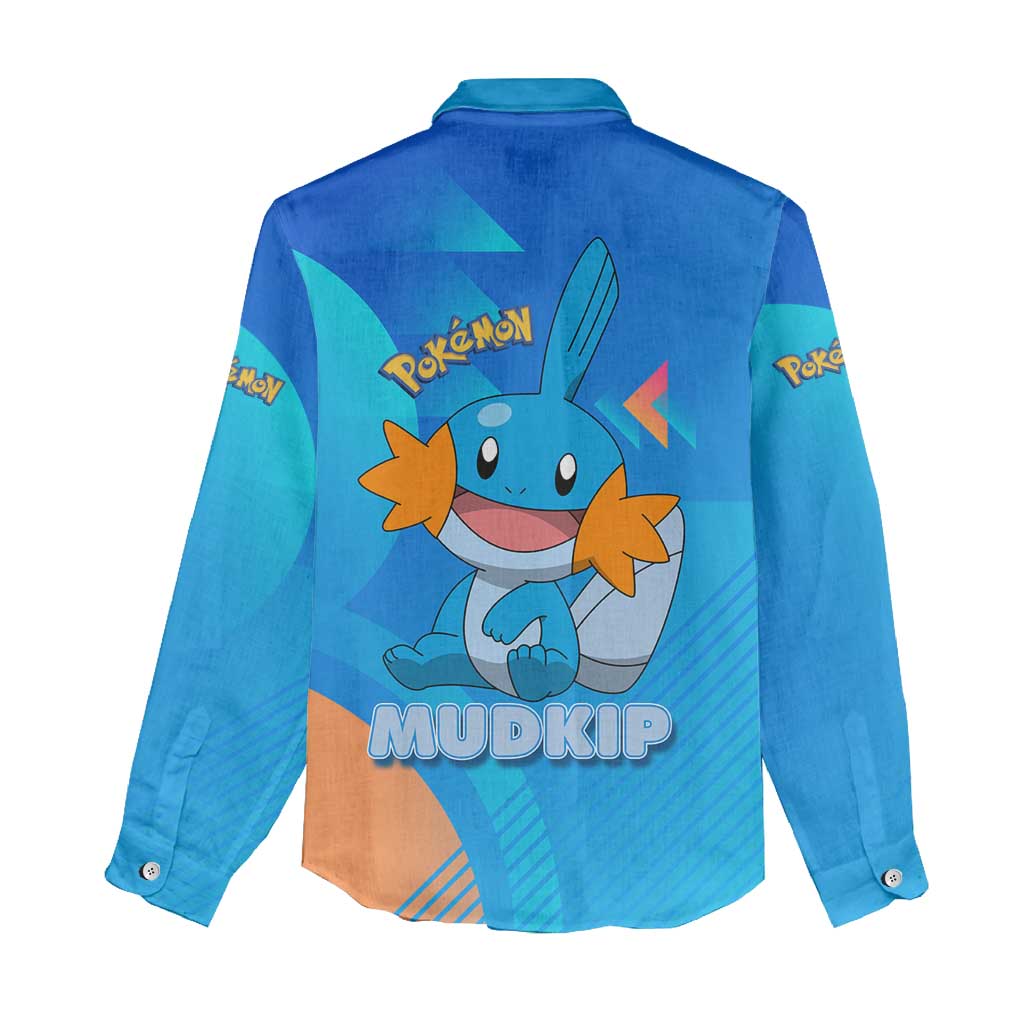 Mudkip Poké Women Casual Shirt Playful Blue Gradient Cartoon Style
