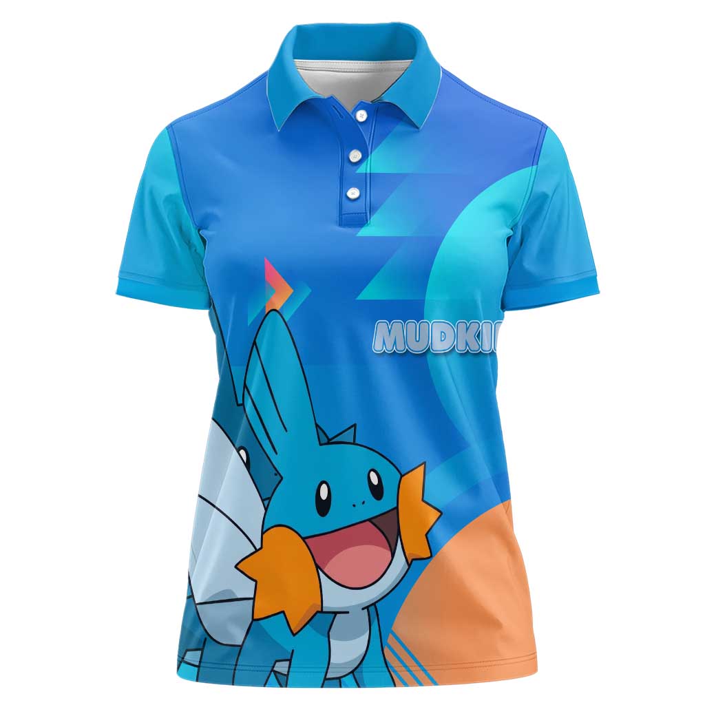 Mudkip Poké Women Polo Shirt Playful Blue Gradient Cartoon Style
