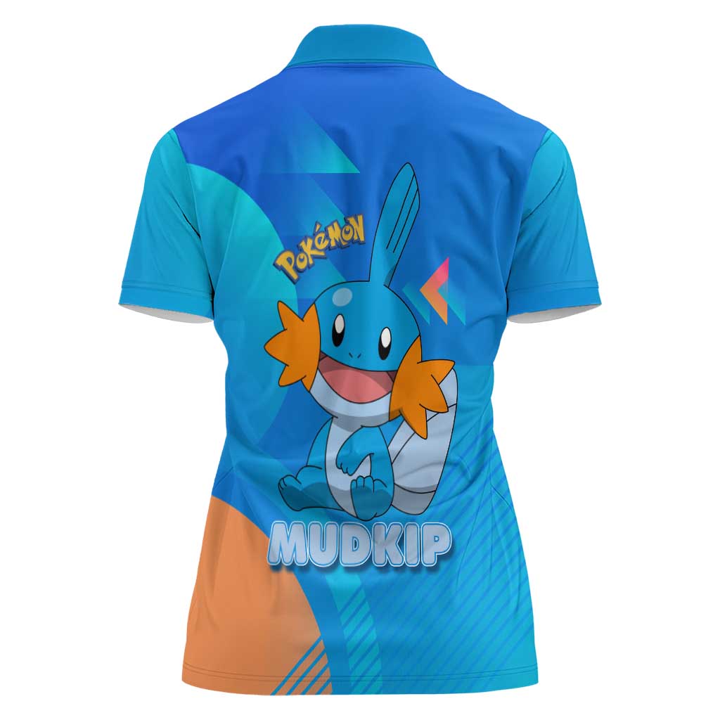 Mudkip Poké Women Polo Shirt Playful Blue Gradient Cartoon Style