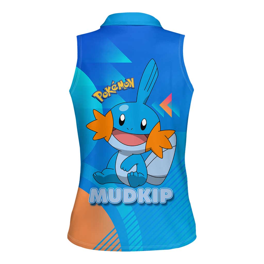 Mudkip Poké Women Sleeveless Polo Shirt Playful Blue Gradient Cartoon Style