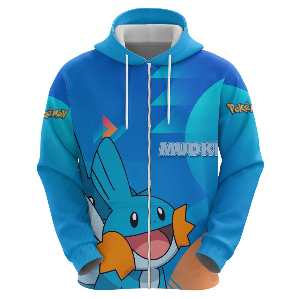Mudkip Poké Zip Hoodie Playful Blue Gradient Cartoon Style