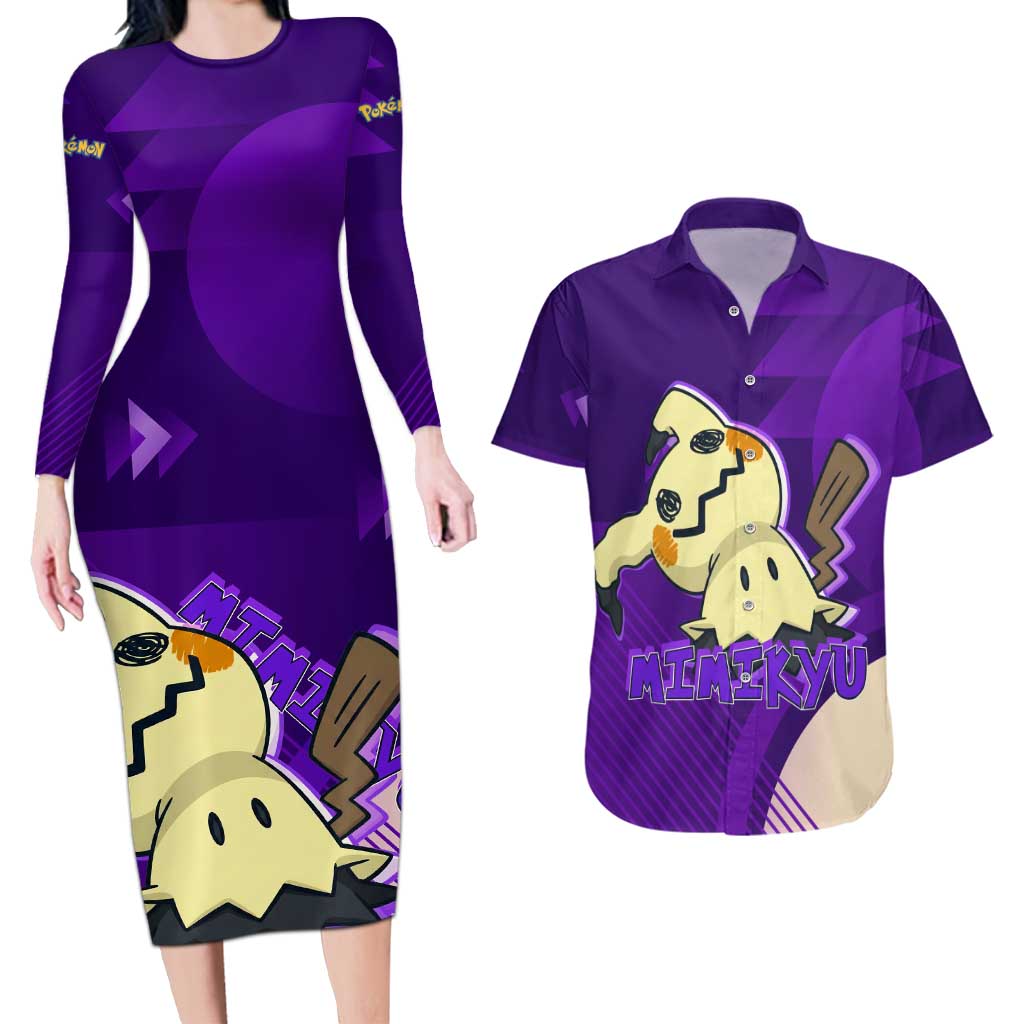 Mimikyu Poké Couples Matching Long Sleeve Bodycon Dress and Hawaiian Shirt Spooky Scribble Shadow Style