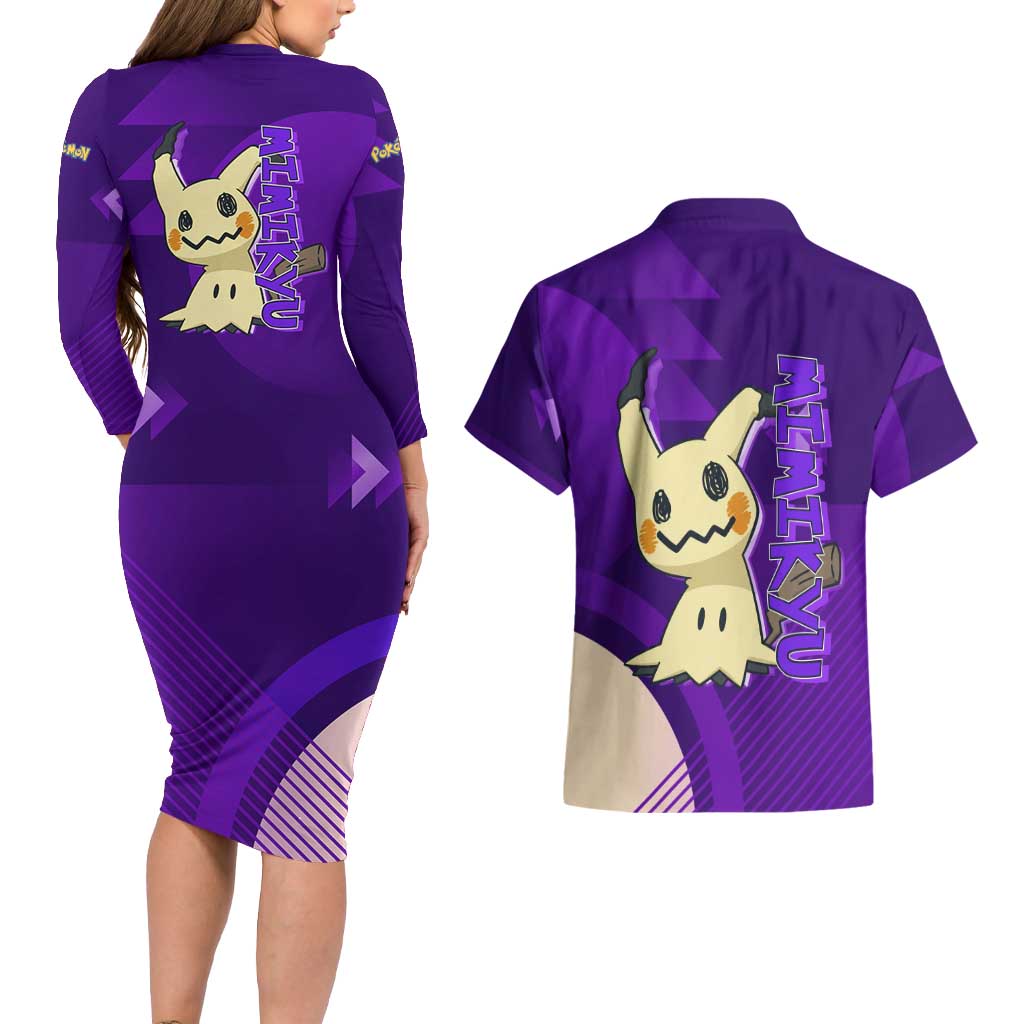 Mimikyu Poké Couples Matching Long Sleeve Bodycon Dress and Hawaiian Shirt Spooky Scribble Shadow Style