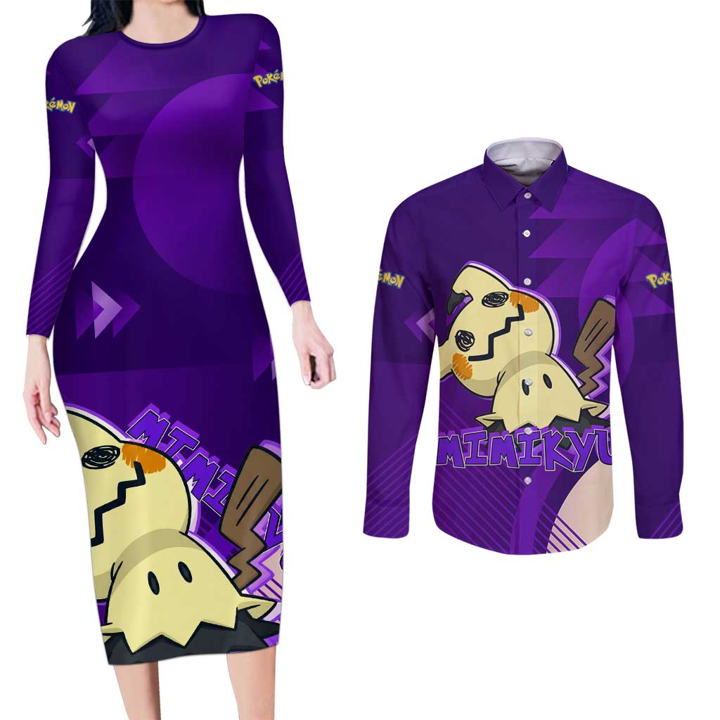 Mimikyu Poké Couples Matching Long Sleeve Bodycon Dress and Long Sleeve Button Shirt Spooky Scribble Shadow Style