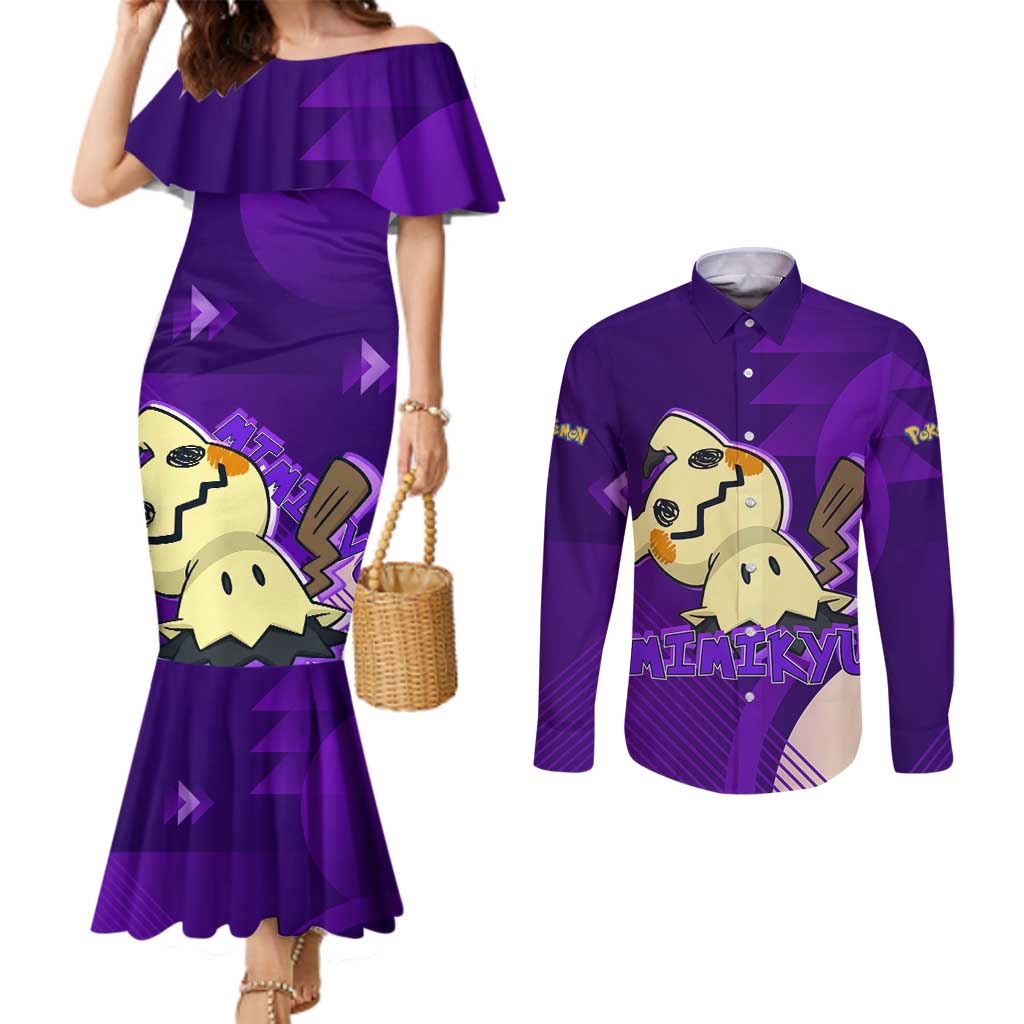 Mimikyu Poké Couples Matching Mermaid Dress and Long Sleeve Button Shirt Spooky Scribble Shadow Style