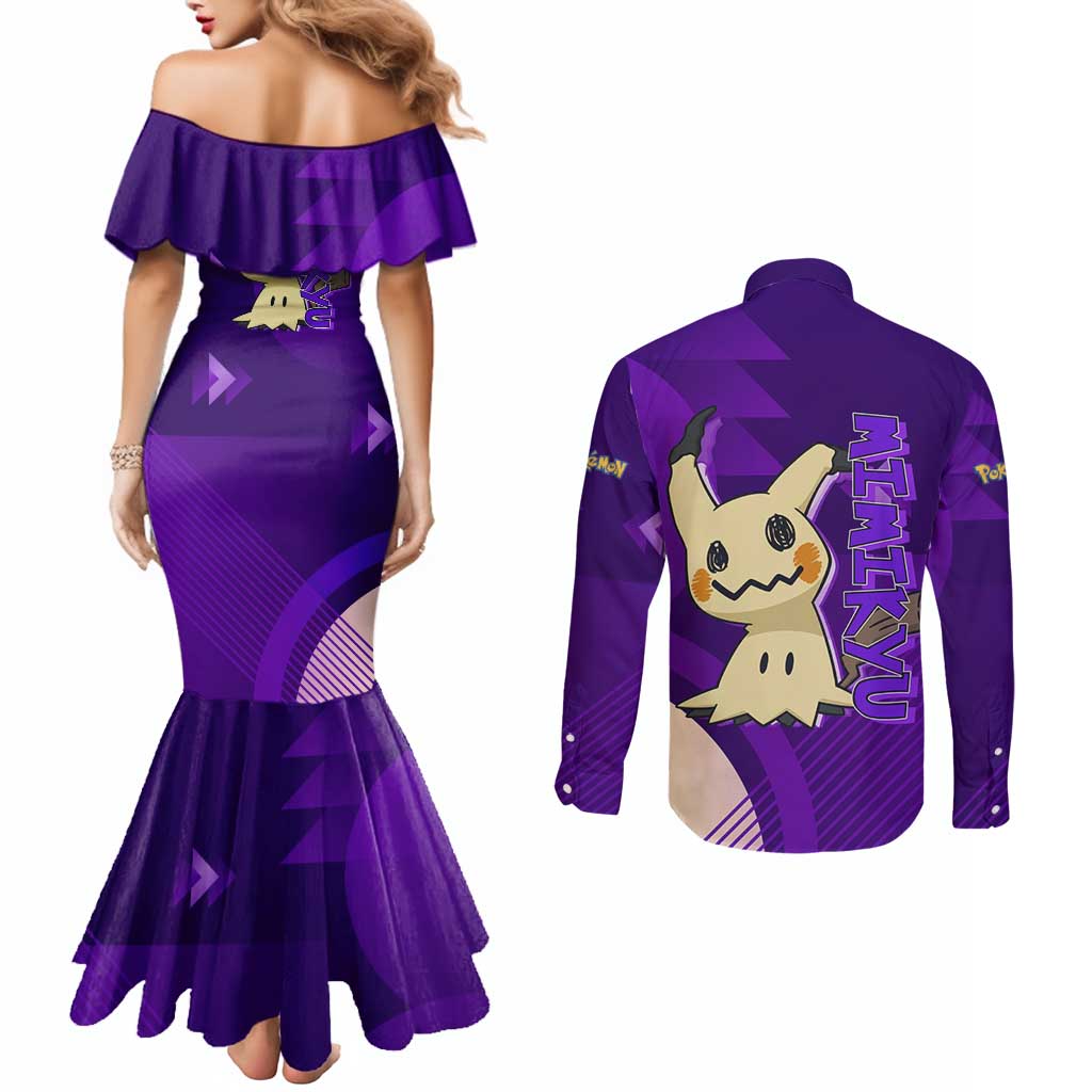 Mimikyu Poké Couples Matching Mermaid Dress and Long Sleeve Button Shirt Spooky Scribble Shadow Style