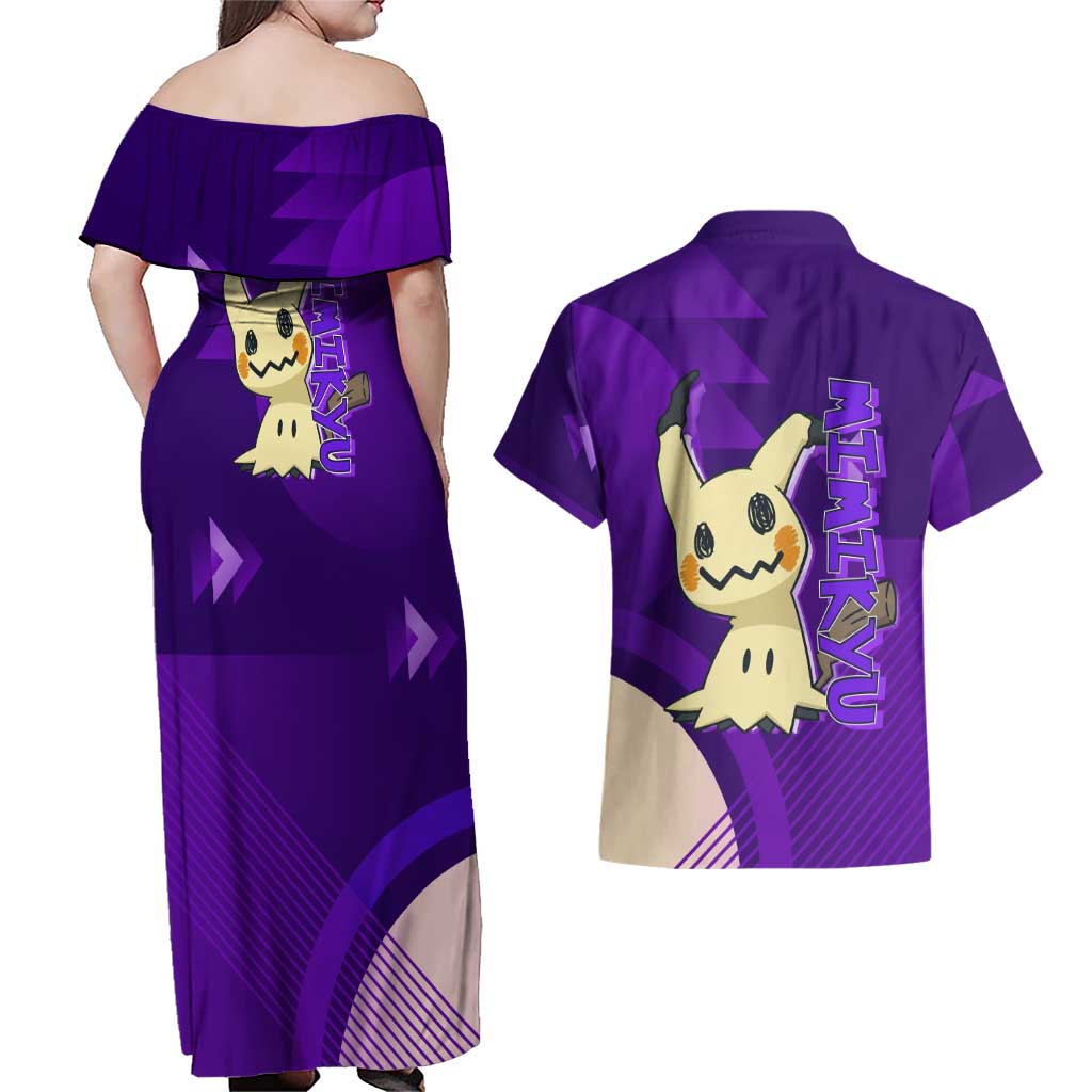 Mimikyu Poké Couples Matching Off Shoulder Maxi Dress and Hawaiian Shirt Spooky Scribble Shadow Style