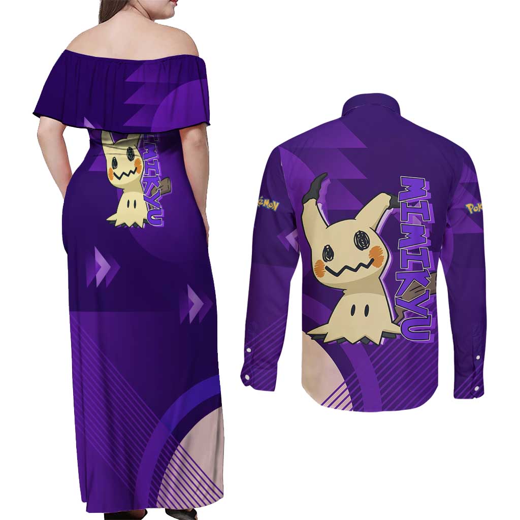 Mimikyu Poké Couples Matching Off Shoulder Maxi Dress and Long Sleeve Button Shirt Spooky Scribble Shadow Style