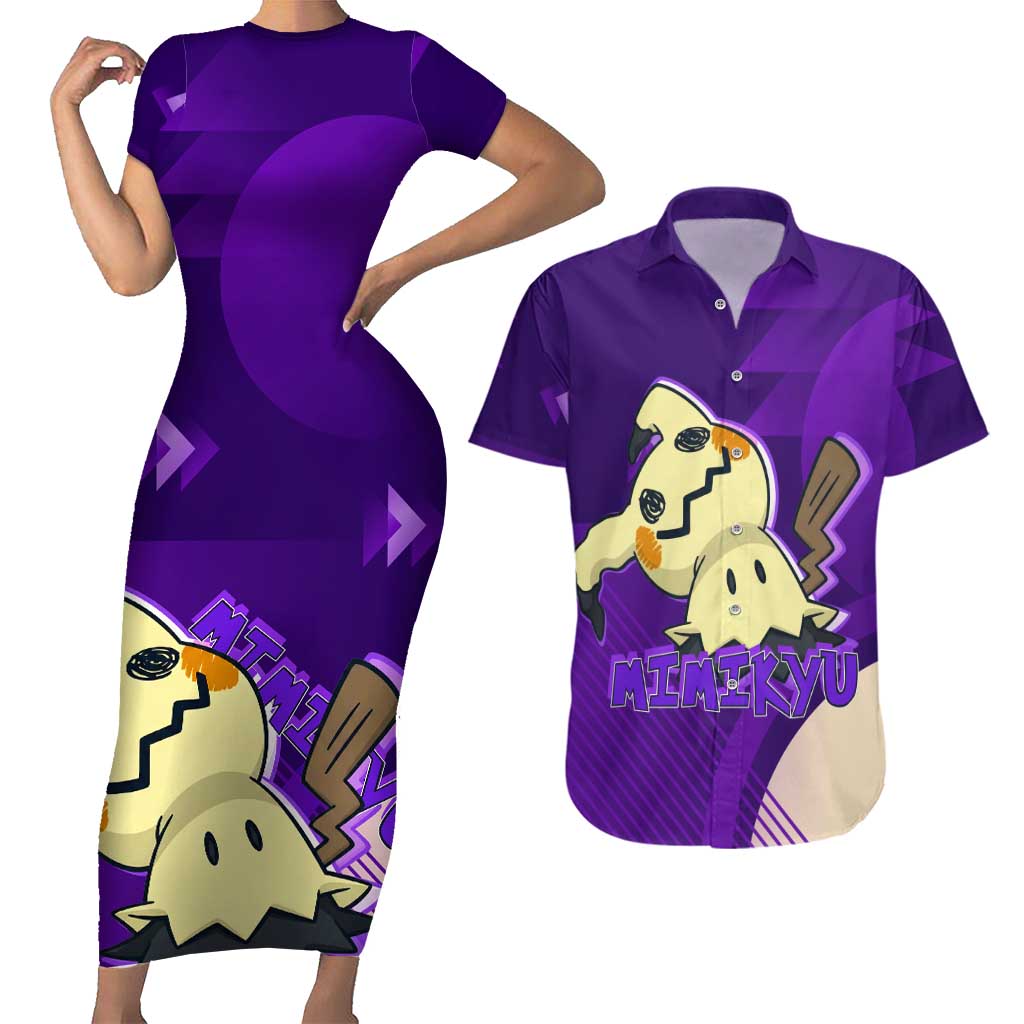 Mimikyu Poké Couples Matching Short Sleeve Bodycon Dress and Hawaiian Shirt Spooky Scribble Shadow Style