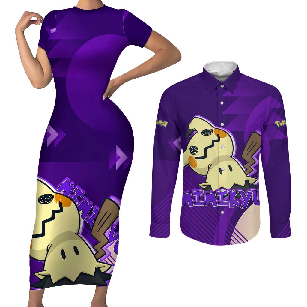 Mimikyu Poké Couples Matching Short Sleeve Bodycon Dress and Long Sleeve Button Shirt Spooky Scribble Shadow Style