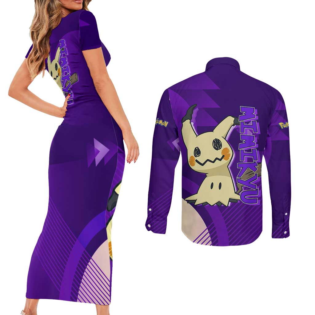 Mimikyu Poké Couples Matching Short Sleeve Bodycon Dress and Long Sleeve Button Shirt Spooky Scribble Shadow Style