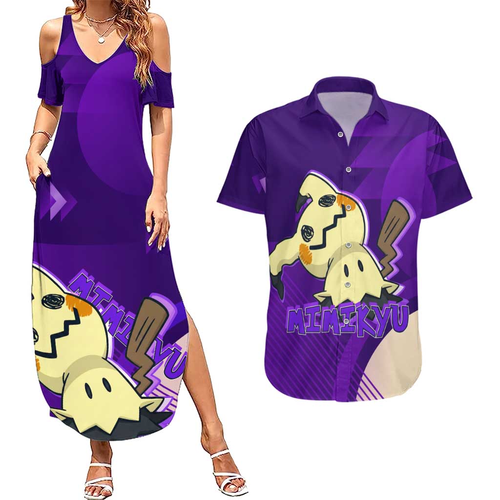 Mimikyu Poké Couples Matching Summer Maxi Dress and Hawaiian Shirt Spooky Scribble Shadow Style