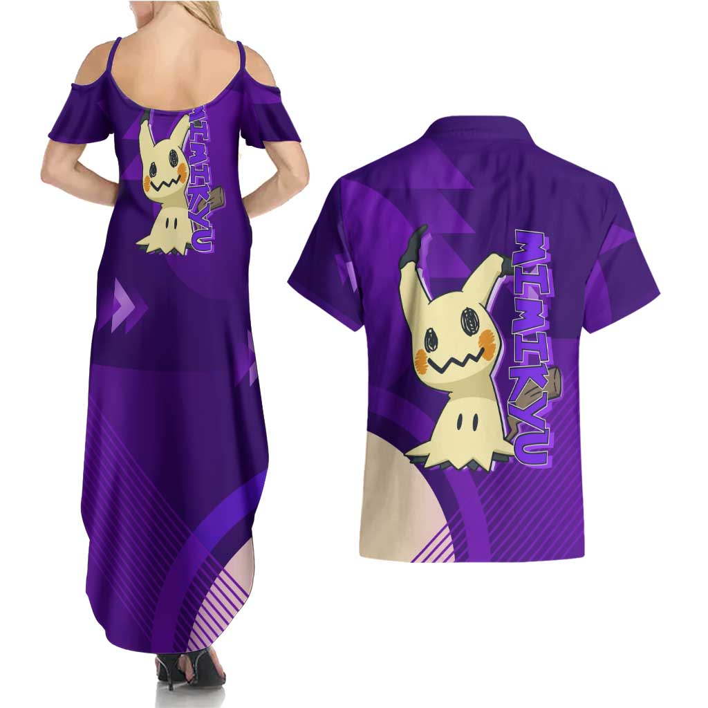 Mimikyu Poké Couples Matching Summer Maxi Dress and Hawaiian Shirt Spooky Scribble Shadow Style