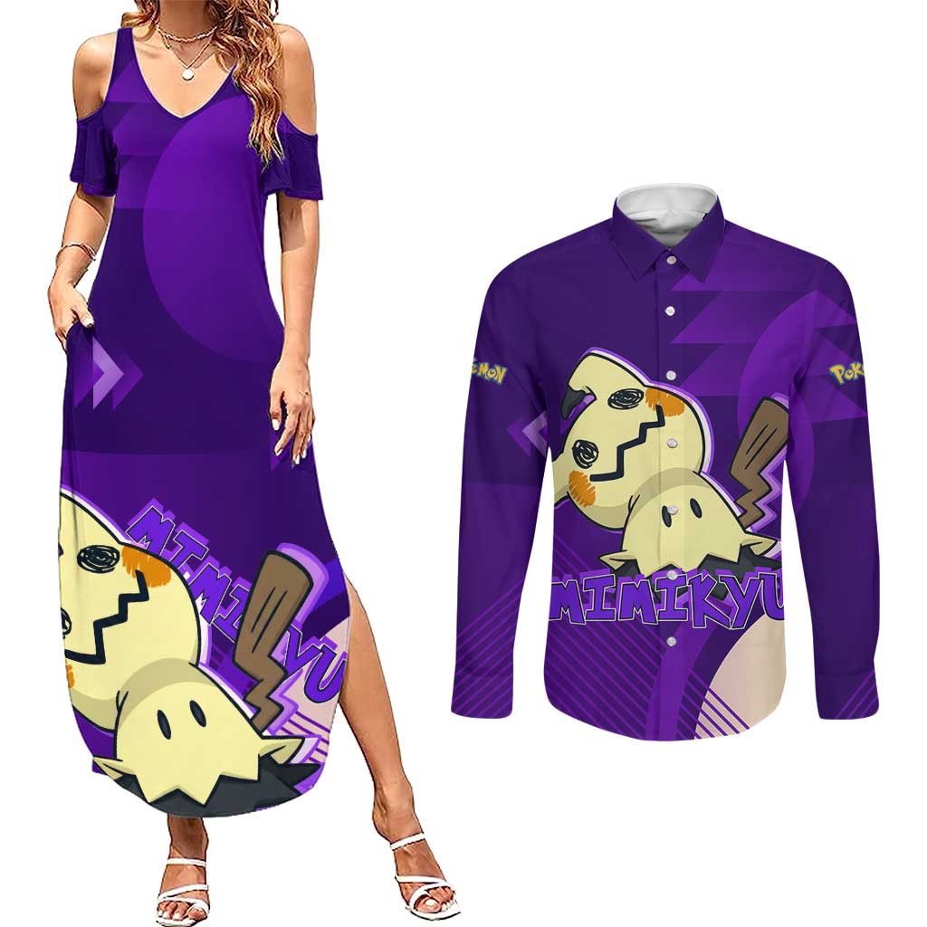 Mimikyu Poké Couples Matching Summer Maxi Dress and Long Sleeve Button Shirt Spooky Scribble Shadow Style