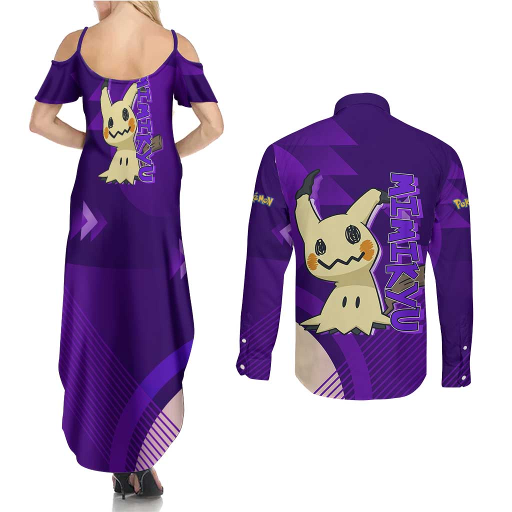 Mimikyu Poké Couples Matching Summer Maxi Dress and Long Sleeve Button Shirt Spooky Scribble Shadow Style