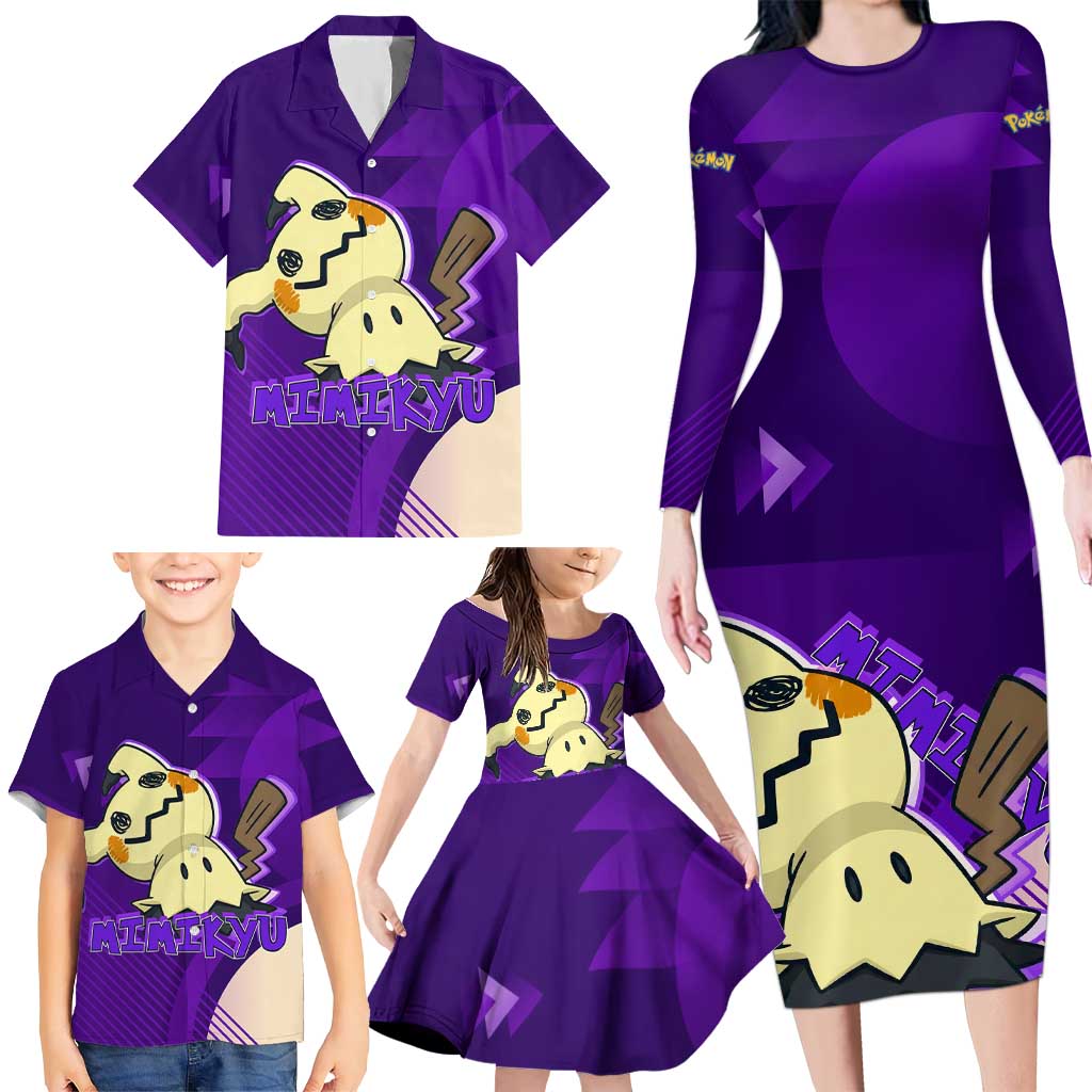 Mimikyu Poké Family Matching Long Sleeve Bodycon Dress and Hawaiian Shirt Spooky Scribble Shadow Style