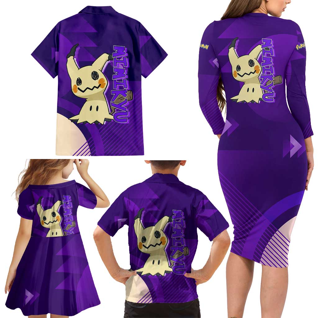 Mimikyu Poké Family Matching Long Sleeve Bodycon Dress and Hawaiian Shirt Spooky Scribble Shadow Style
