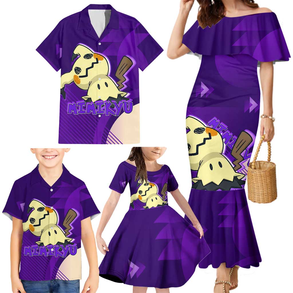 Mimikyu Poké Family Matching Mermaid Dress and Hawaiian Shirt Spooky Scribble Shadow Style