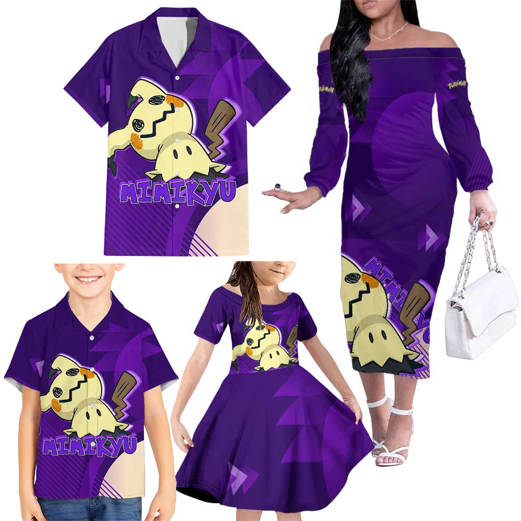 Mimikyu Poké Family Matching Off The Shoulder Long Sleeve Dress and Hawaiian Shirt Spooky Scribble Shadow Style
