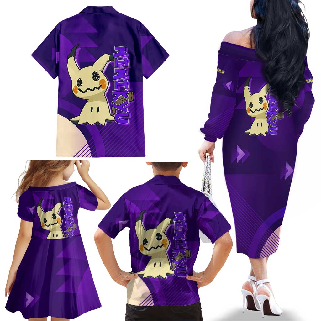 Mimikyu Poké Family Matching Off The Shoulder Long Sleeve Dress and Hawaiian Shirt Spooky Scribble Shadow Style