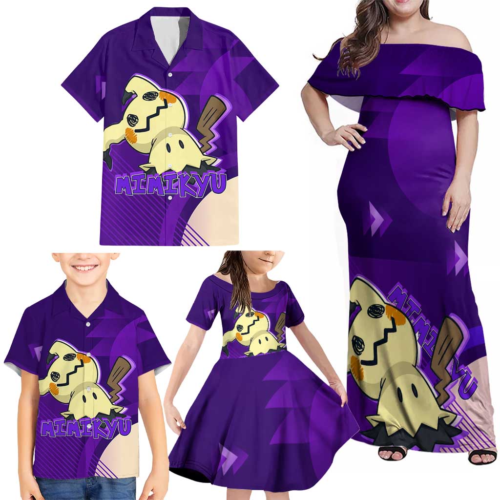 Mimikyu Poké Family Matching Off Shoulder Maxi Dress and Hawaiian Shirt Spooky Scribble Shadow Style