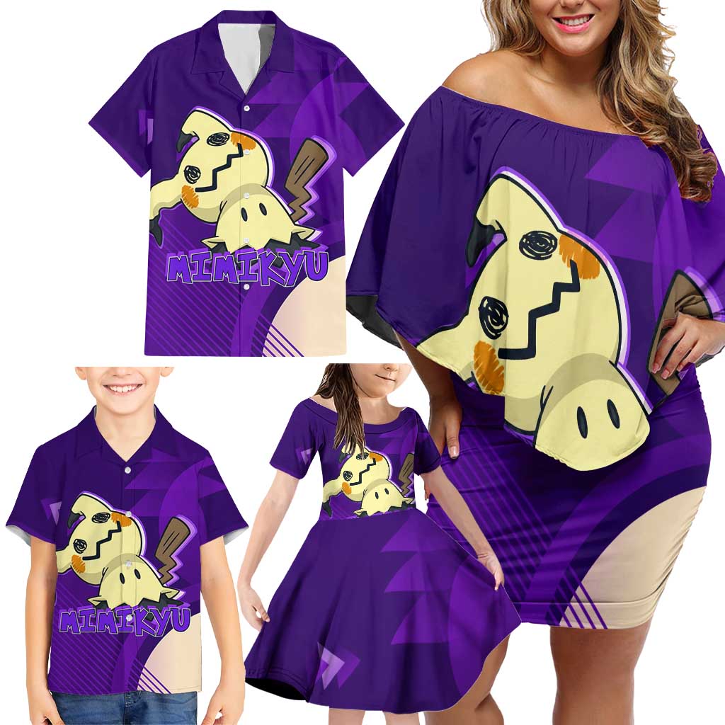 Mimikyu Poké Family Matching Off Shoulder Short Dress and Hawaiian Shirt Spooky Scribble Shadow Style