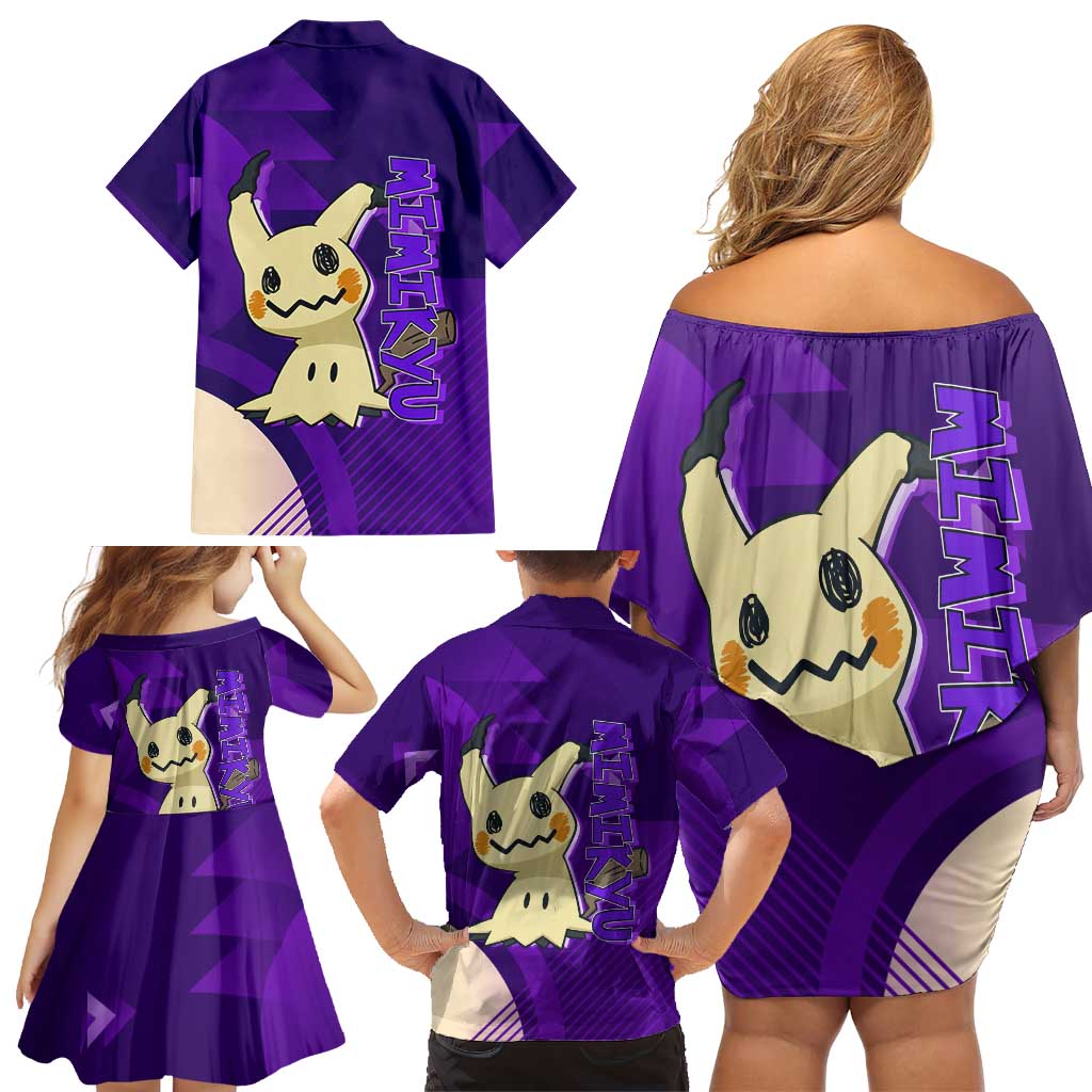 Mimikyu Poké Family Matching Off Shoulder Short Dress and Hawaiian Shirt Spooky Scribble Shadow Style