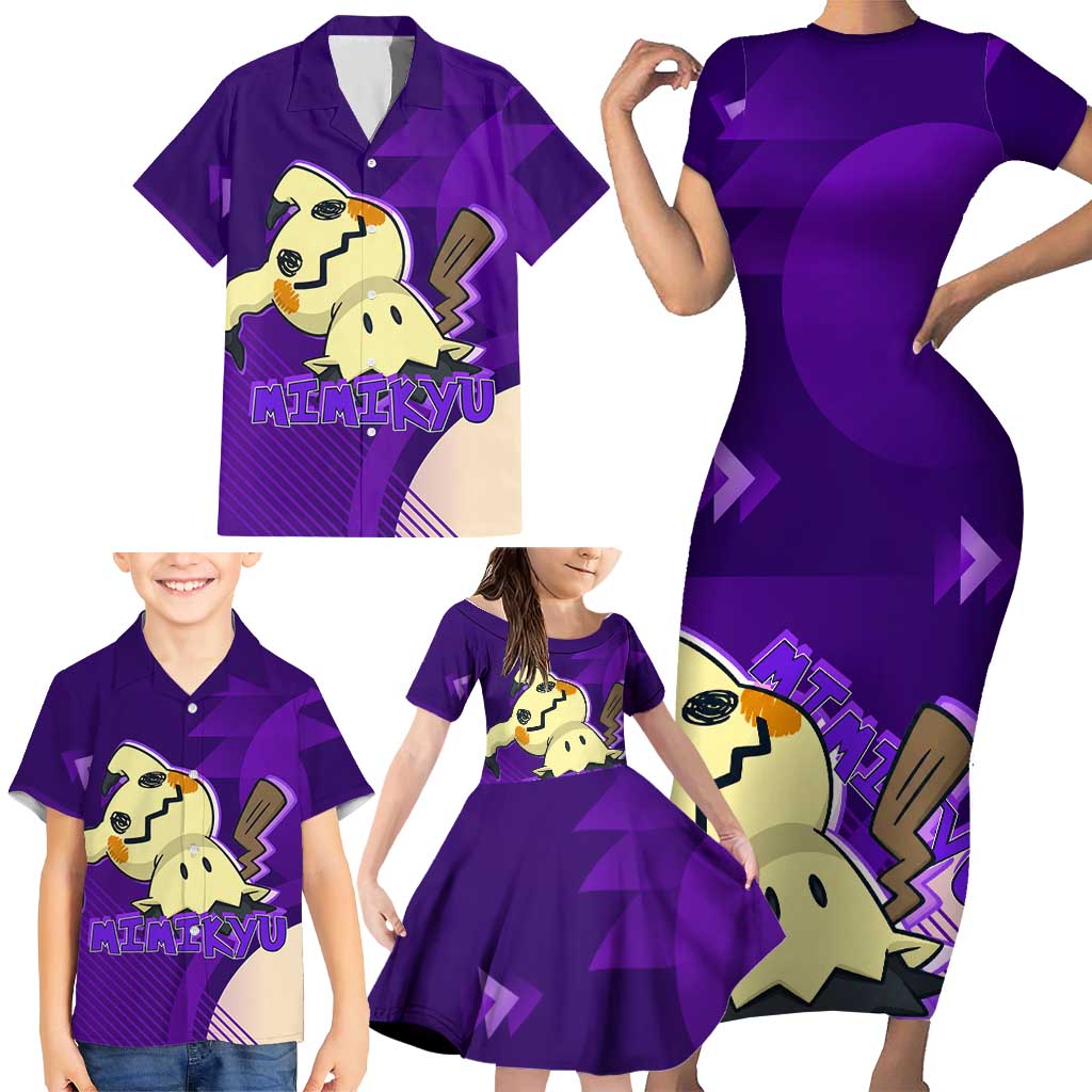 Mimikyu Poké Family Matching Short Sleeve Bodycon Dress and Hawaiian Shirt Spooky Scribble Shadow Style